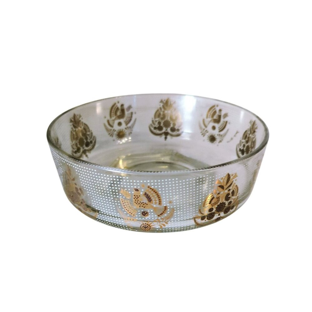 Vintage Mid-Century Modern Georges Briard Sonata Chip Bowl Gold Birds Foliage